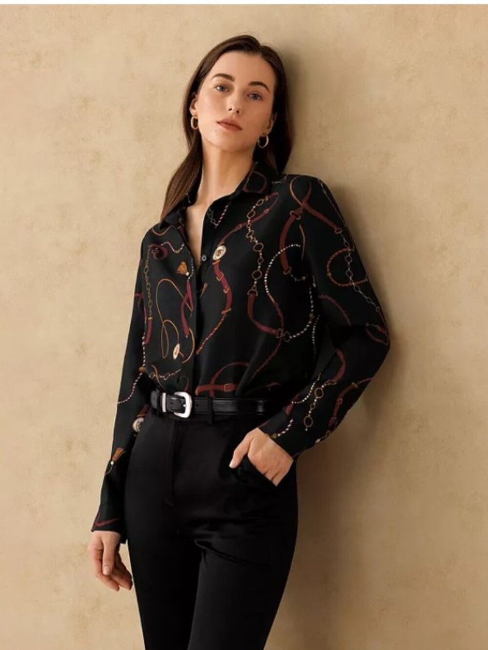 NWOT Lilysilk Women's Louisville Print Silk Shirt XL